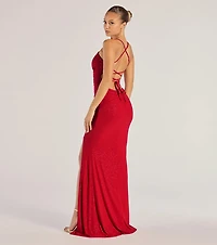 Eliana Lace-Up Mermaid Glitter Knit Formal Dress