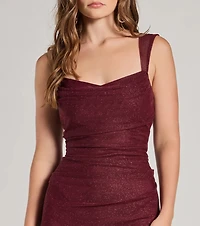 Amora Glitter Mesh High Slit Column Dress