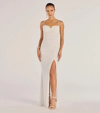 Milena Faux Pearl Mesh High Slit Mermaid Dress