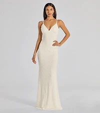 Danni Lace-Up Beaded Lace Column Dress