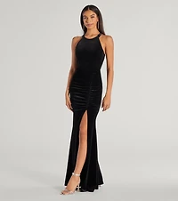 Ilse Velvet Bow Strap High Slit Mermaid Dress