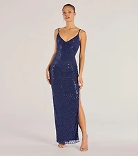 Dovie Sequin Beaded Mesh Column Dress