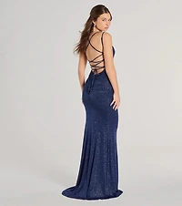 Rylie Formal Glitter Lace-Up Column Dress