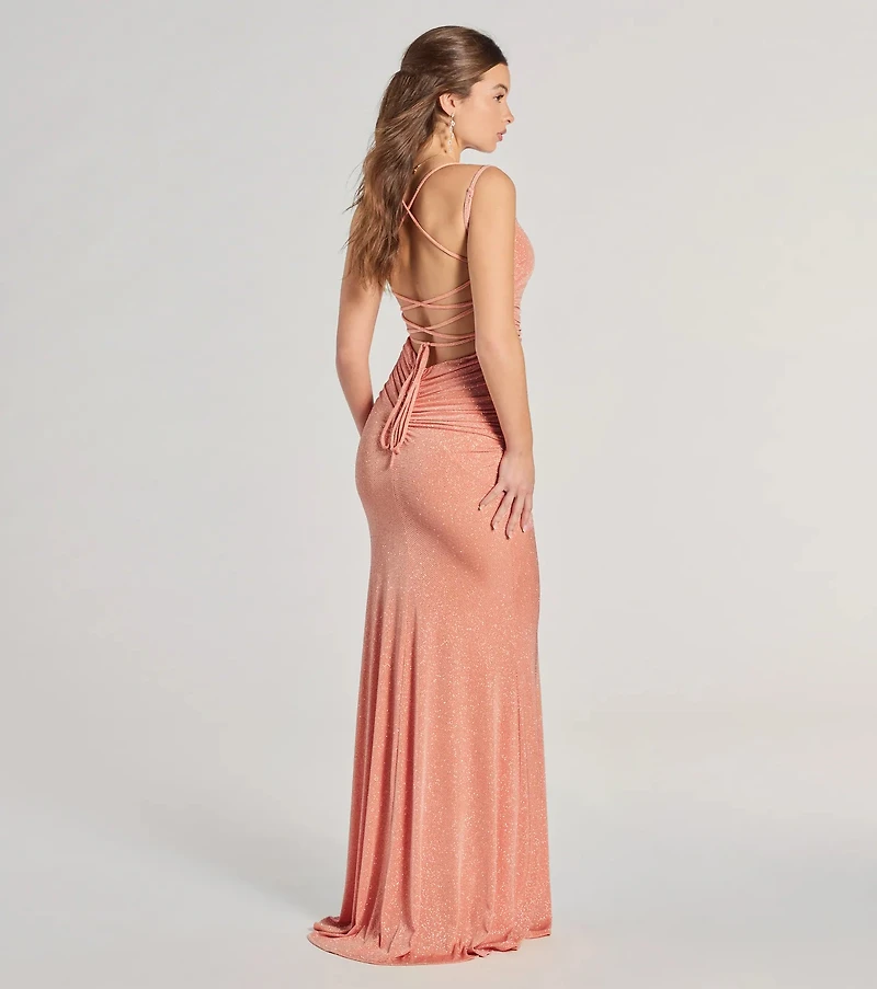 Rylie Formal Glitter Lace-Up Column Dress