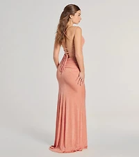 Rylie Formal Glitter Lace-Up Column Dress