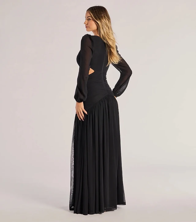 Windsor Adley Long Sleeve Cutout Mesh Formal Dress | Liberty Center
