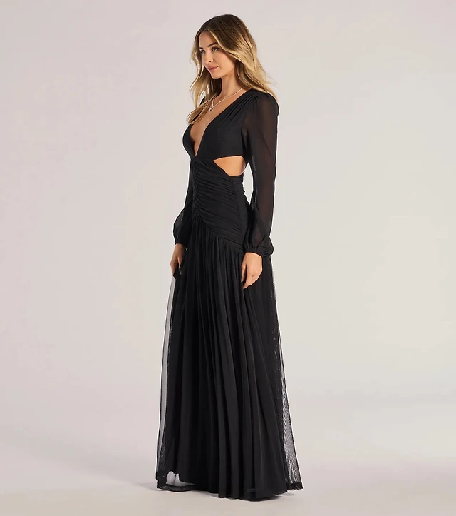 Windsor Adley Long Sleeve Cutout Mesh Formal Dress | Liberty Center