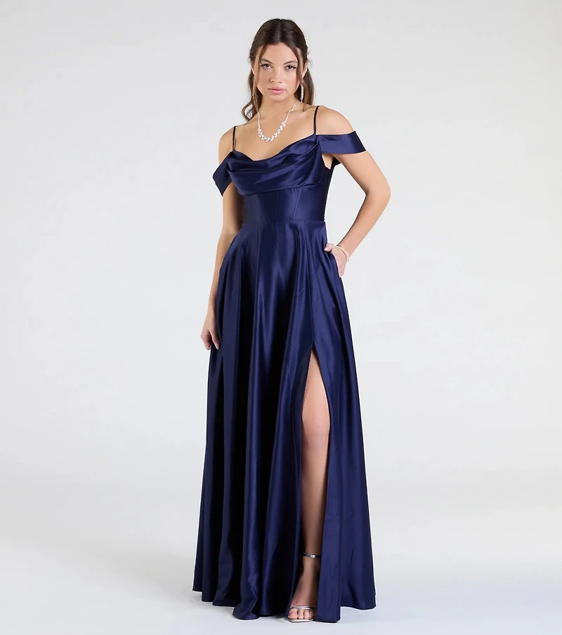 Alira Cold Shoulder A-Line Satin Formal Dress