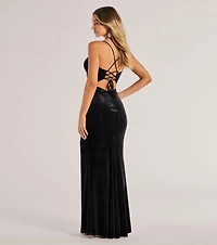 April Lace-Up Velvet Corset Mermaid Dress