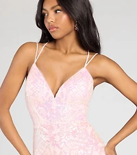 Sylvia Lace-Up Mermaid Tulle Ruffle Sequin Dress