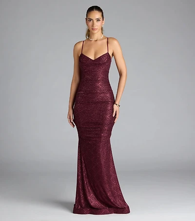 Azzura Cowl Neck Mermaid Glitter Formal Dress