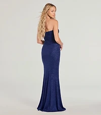 Lilly Sleeveless High-Slit Glitter Column Dress