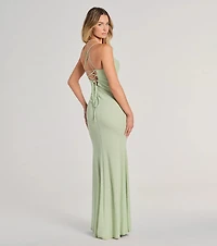Molly Lace-Up Mermaid Glitter Formal Dress