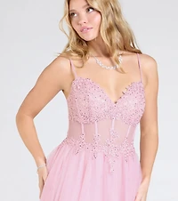 Fatima V-Neck Embroidered A-Line Tulle Dress