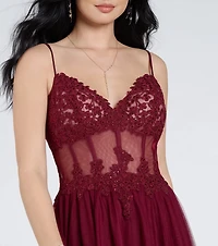 Fatima V-Neck Embroidered A-Line Tulle Dress