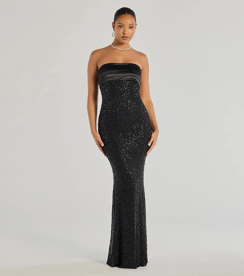 Stacey Strapless Sequin Beaded Mermaid Dress