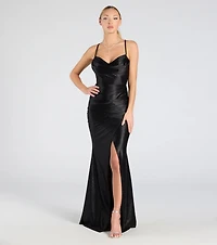 Joyce Open Back Wrap Bodycon Glitter Formal Dress