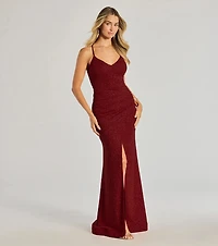 Lexis Lace-Up Slit Mermaid Glitter Formal Dress