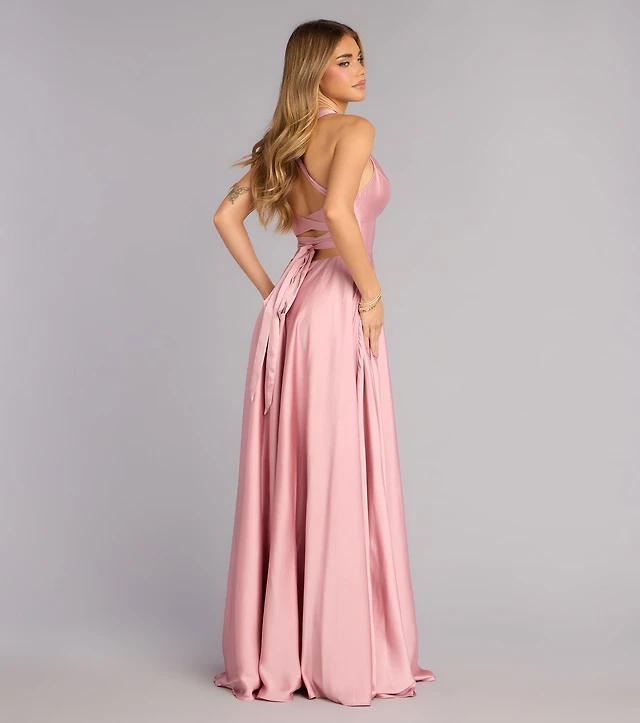 Windsor Abbey Lace-Up Slit A-Line Satin Formal Dress at Hamilton Place in  Chattanooga, TN