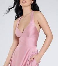 Abbey Lace-Up Slit A-Line Satin Formal Dress