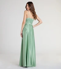 Marcella A-Line Slit Satin Formal Dress