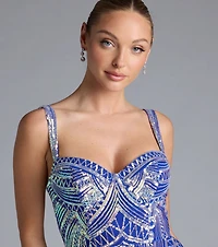 Elisa Iridescent Sequin High Slit Column Dress