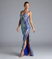 Elisa Iridescent Sequin High Slit Column Dress