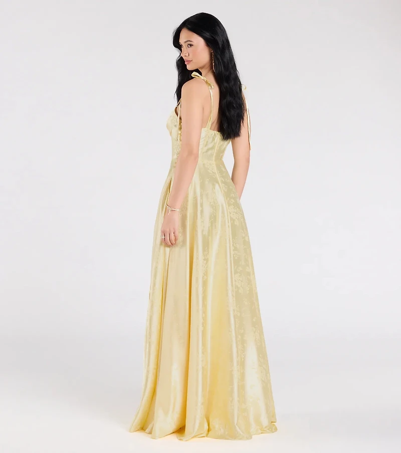 Melika Bustier Slit A-Line Satin Formal Dress