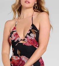 Malia Halter Mermaid Floral Mesh Formal Dress
