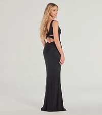 Devon Glitter Cutout High Slit Column Dress