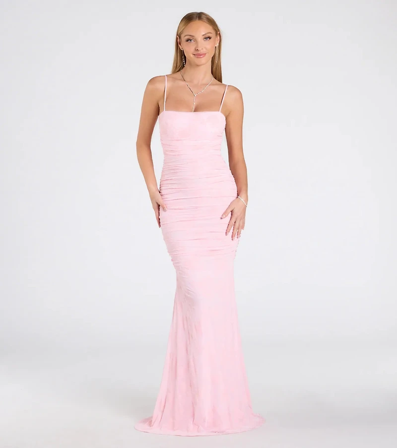 Jaymie Tie-Back Floral Velvet Mermaid Formal Dress