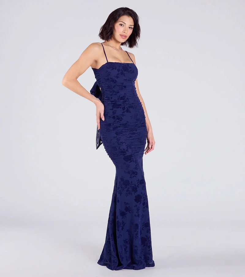 Jaymie Tie-Back Floral Velvet Mermaid Formal Dress