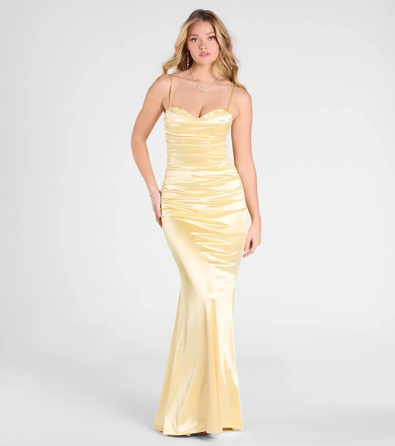 Shondra Sweetheart Applique Satin Mermaid Dress