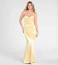 Shondra Sweetheart Applique Satin Mermaid Dress