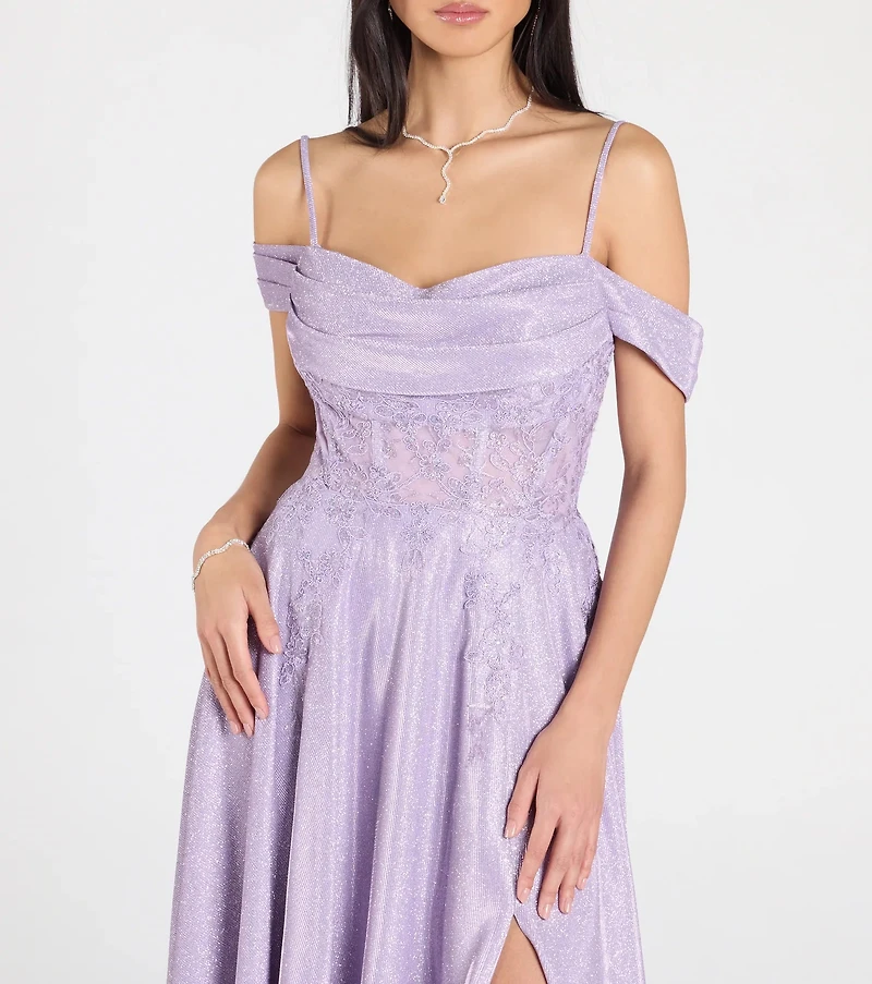 Skyler Glitter Woven Corset A-Line Formal Dress