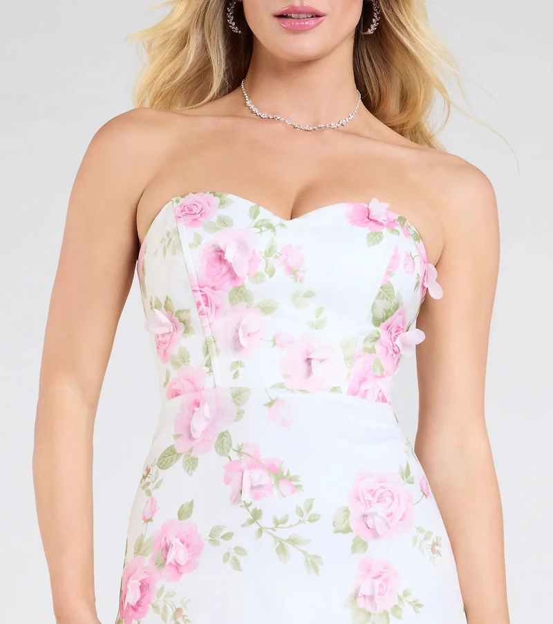 Robin Strapless Lace-Up Floral Mermaid Formal Dress