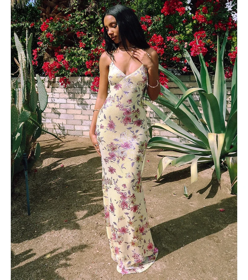 Sierra Lace-Up Floral Sequin Formal Dress