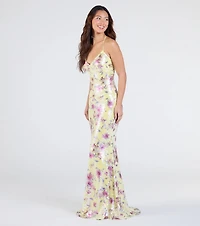 Sierra Lace-Up Floral Sequin Formal Dress