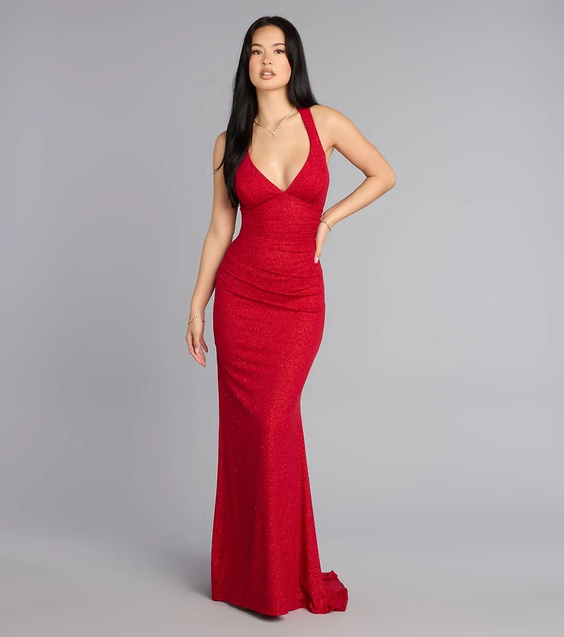Ayla Lace-Up Slit Mermaid Glitter Formal Dress