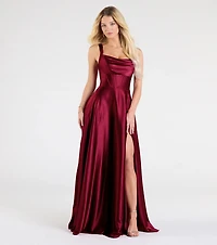 Daphne Corset Slit A-Line Satin Formal Dress