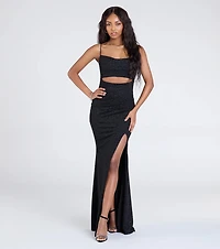 Harlow Cutout Slit Glitter Formal Dress