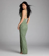 Titania Halter Slit Lace Formal Dress