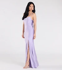 Lizzie Lace-Up Cowl Back Slit Formal Dress
