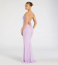 Marlene Lace-Up Mermaid Beaded Pearl Formal Dress