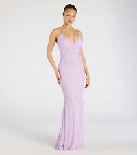 Marlene Lace-Up Mermaid Beaded Pearl Formal Dress