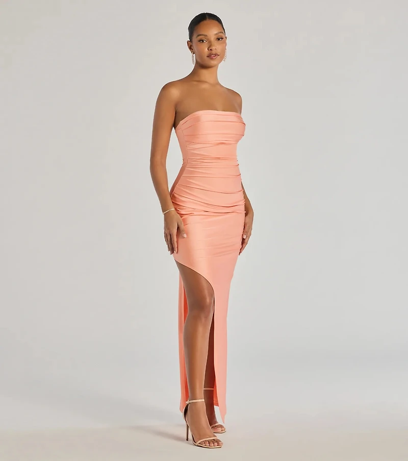 Anisley Strapless High Slit Column Formal Dress