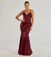 Saskia Lace-Up Mermaid Sequin Satin Formal Dress