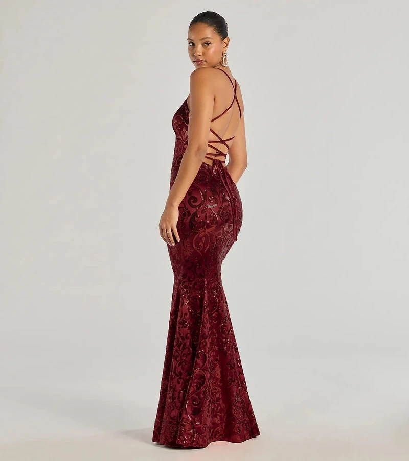 Saskia Lace-Up Mermaid Sequin Satin Formal Dress
