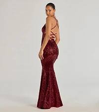 Saskia Lace-Up Mermaid Sequin Satin Formal Dress