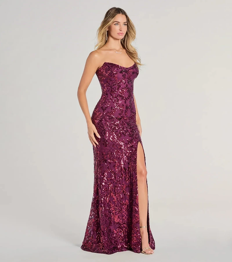 Chandler Strapless Lace-Up Sequin Formal Dress